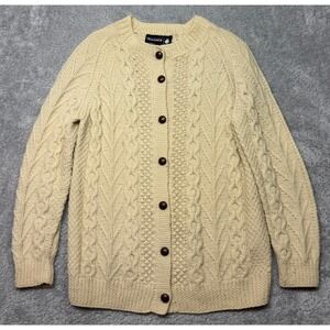 Vintage Standun Cardigan Womens M Cream Irish Cable Knit Aran 100% Wool‎ Sweater
